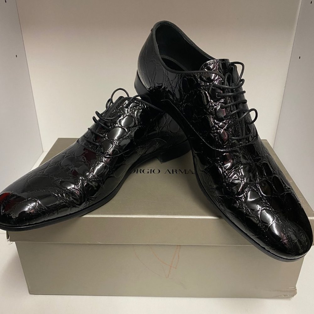 GIORGIO ARMANI Men Black Embossed Leather Lace Up Shoes Size 10